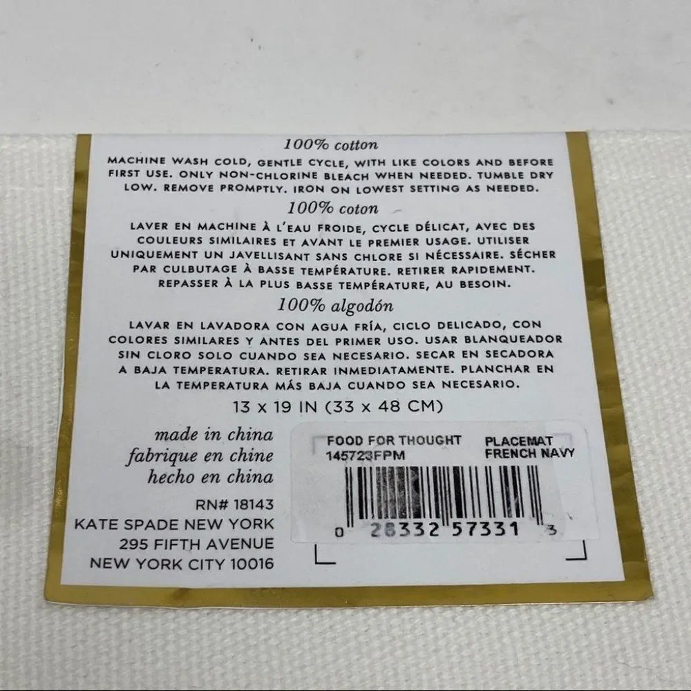Kate Spade Save‎ Room For Dessert Table Placemats Iconic Logo Colorblock